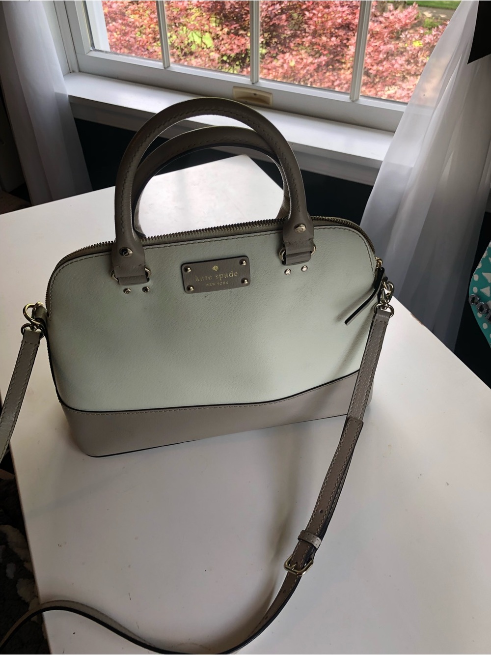 kate spade Cream and Taupe Dome Satchel with Removable Strap